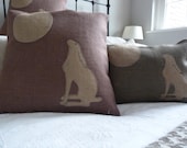 hand printed large  heather moon gazing hare cushion cover