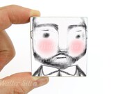Bearded Man Magnet - Hipster Dad Art Block Magnet - Fathers Day gift item