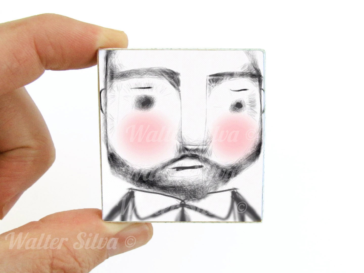 Bearded Man Magnet - Hipster Dad Art Block Magnet - Fathers Day gift item