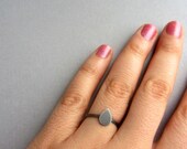 Black oxidized silver ring, thin simple hammered sterling silver band ring with a drop, stacking ring