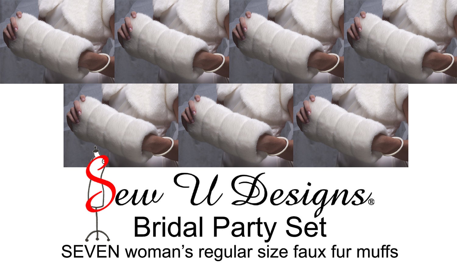 Winter Wedding Bridal Party Set of SEVEN Faux Fur Hand Muffs White, Ivory, Cream or Black Regular size handwarmers