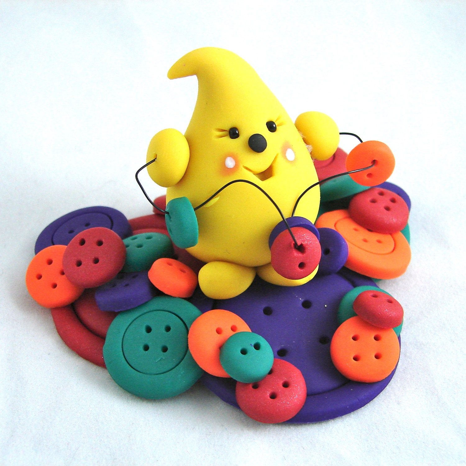 SEW Many BUTTONS Parker StoryBook Scene - Polymer Clay Character Sculpture Figurine