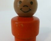 Mid Century Wood Fisher Price Little People Black Child Red Clothes Boy