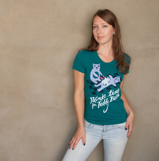 Cannibal Teddy Bear Women's T-shirt - hand printed ladies t-shirt