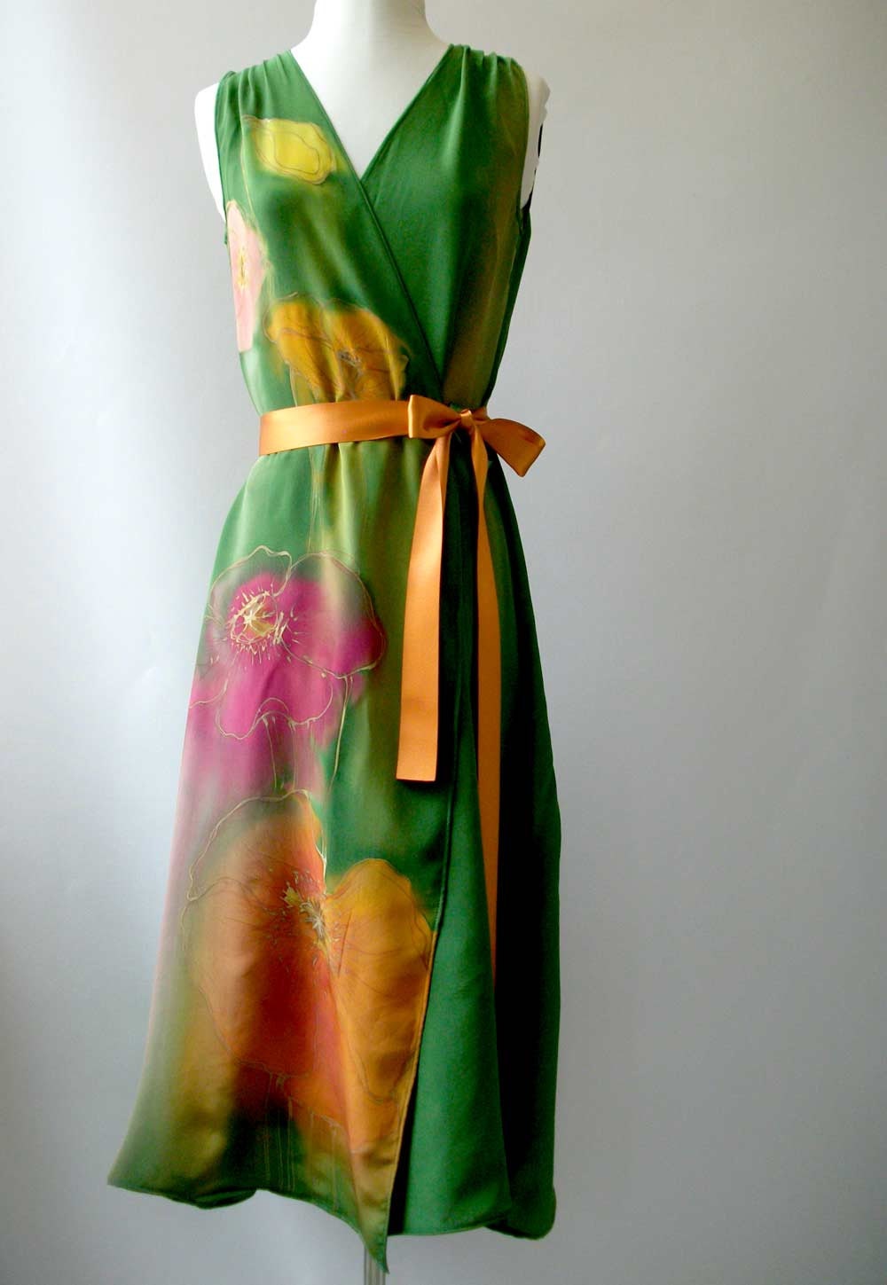 Silk Dress Hand Painted Wrap Party Bridesmaid Formal Prom Summer  Elegant Custom Any Color Butterfly Hem