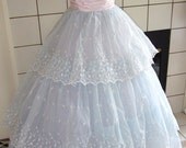 Vintage-1950s-Baby Blue- Powder Blue-White Eyelet Gown-Strapless 50s Prom Gown-Wedding-Pale Blue-Party Prom Wedding Dress Gown-S