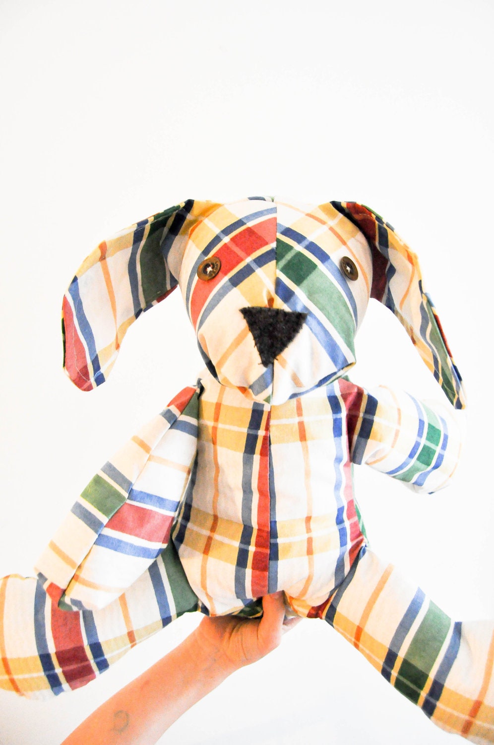 Eco Toys Eco Kids Levi Plaid Puppy using home decor fabric refashion upcycled soft and cuddly sport  dog pooch Christmas sport - WiseSewcialTies