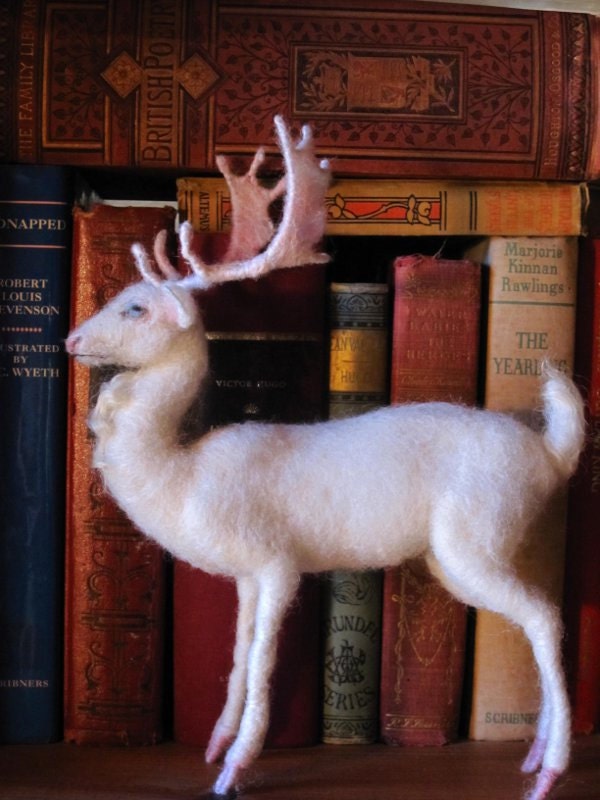 Needle felted white stag