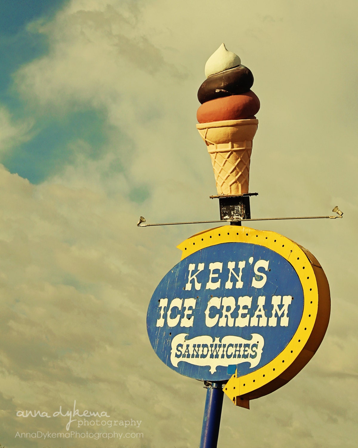 kitchen decor vintage sign midcentury modern neon retro geek aqua blue -  Ken's Ice Cream Sandwiches - 8 x 10 Fine Art Photography Print