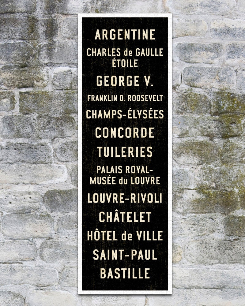 SMALL Paris Metro Subway Sign. Bus Scroll Art. Canvas Transit Poster. 12 x 36