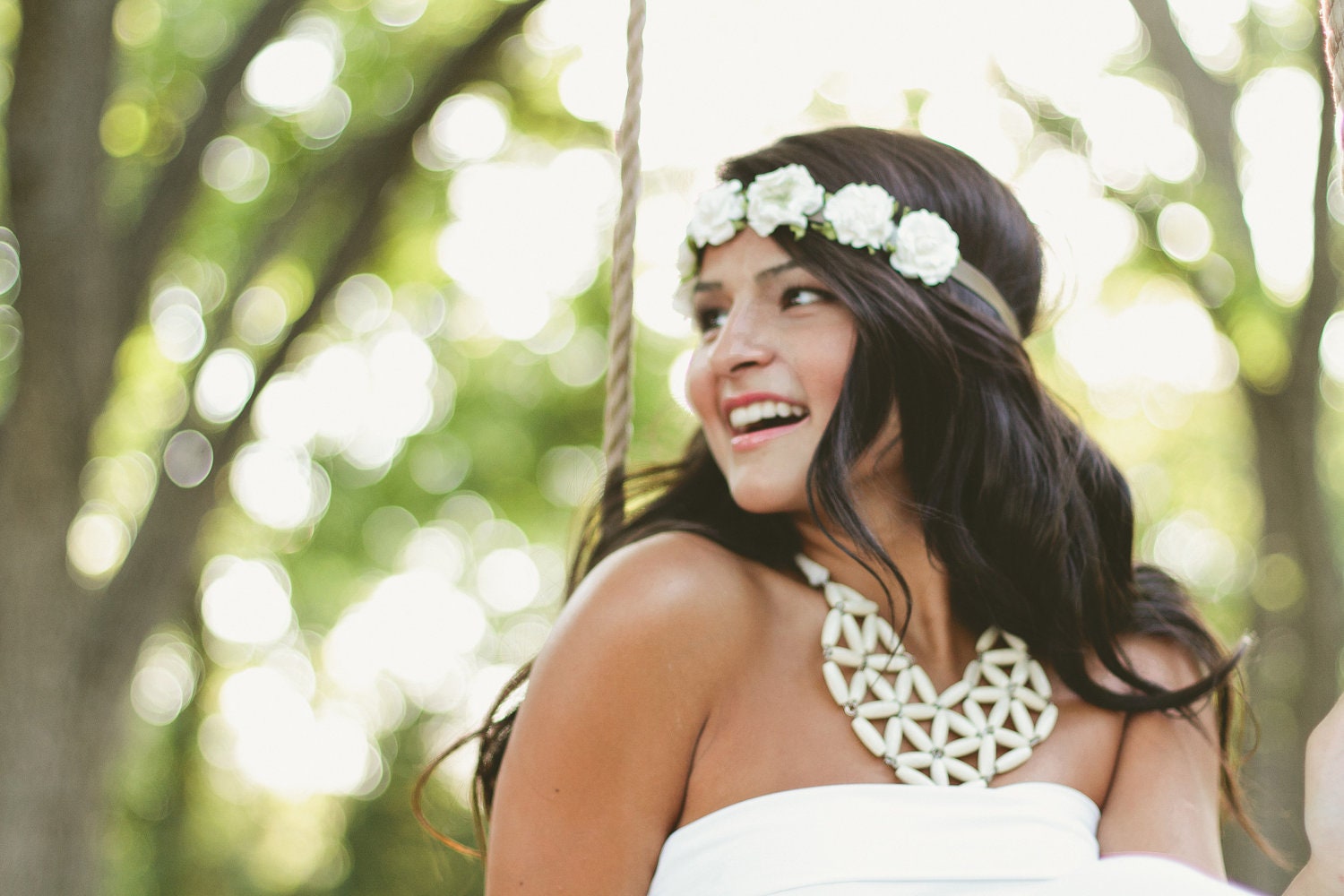ivory rice wood geometric mosaic necklace - bridal