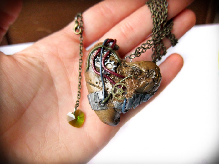 Steampunk Industrial Heart Pendant Necklace - Our Love Is On Fire 008