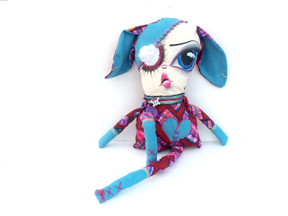 Art Doll Plushie Stuffed The Original Handmade Oddling Raggedy Rita Rabbit