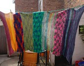 Rainbow Being Afghan Blanket. Freeform Crochet, OOAK. Green, Blue, Yellow, Pink, Purple, Orange