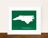 Custom North Carolina, Personalized State Art, State Print, State Love, State Map, Country, Heart, Silhouette, 8 x 10 Wall Art Print