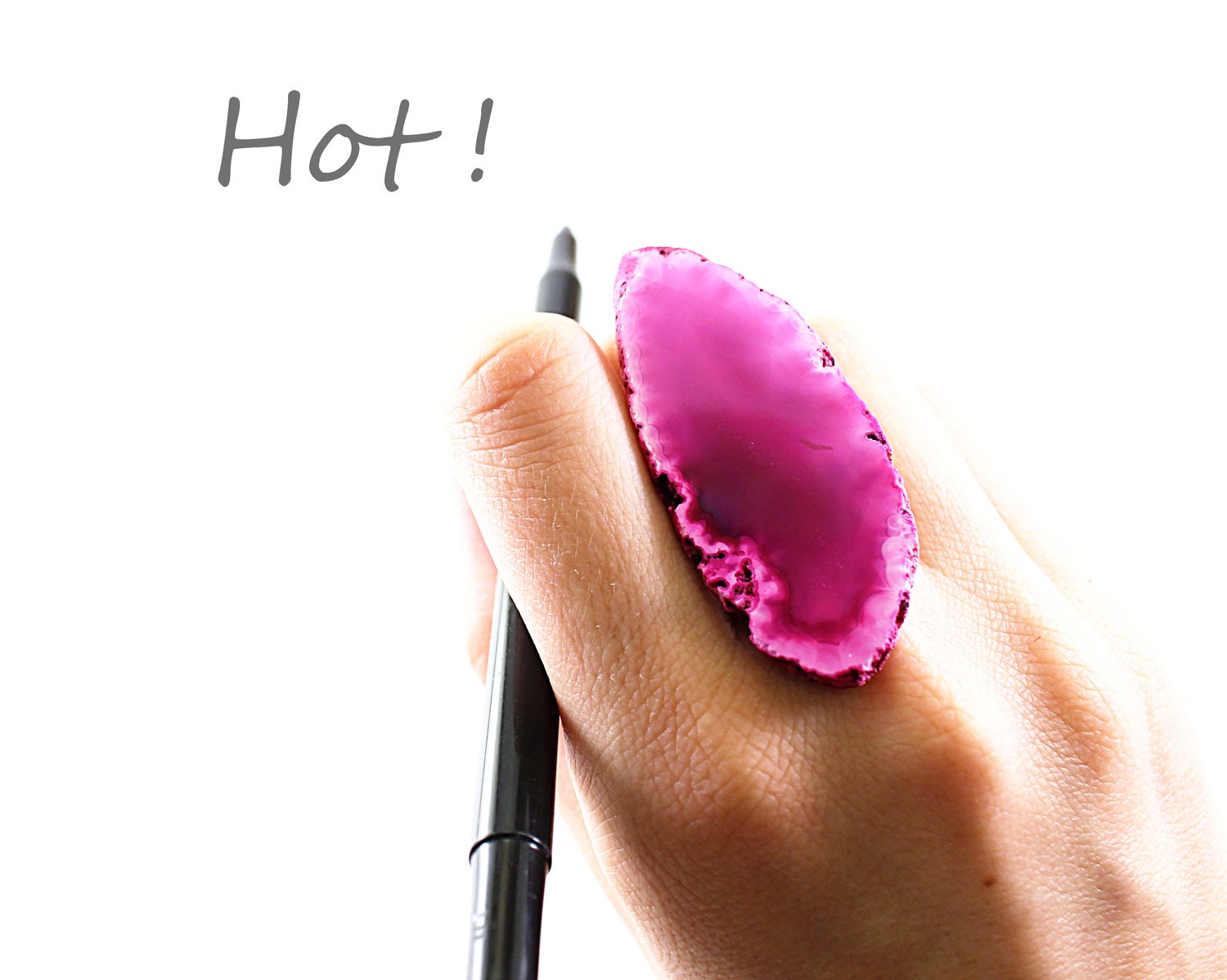 Pink ring - big agate geode ring sterling silver druzy adjustable ring oversized jewelry