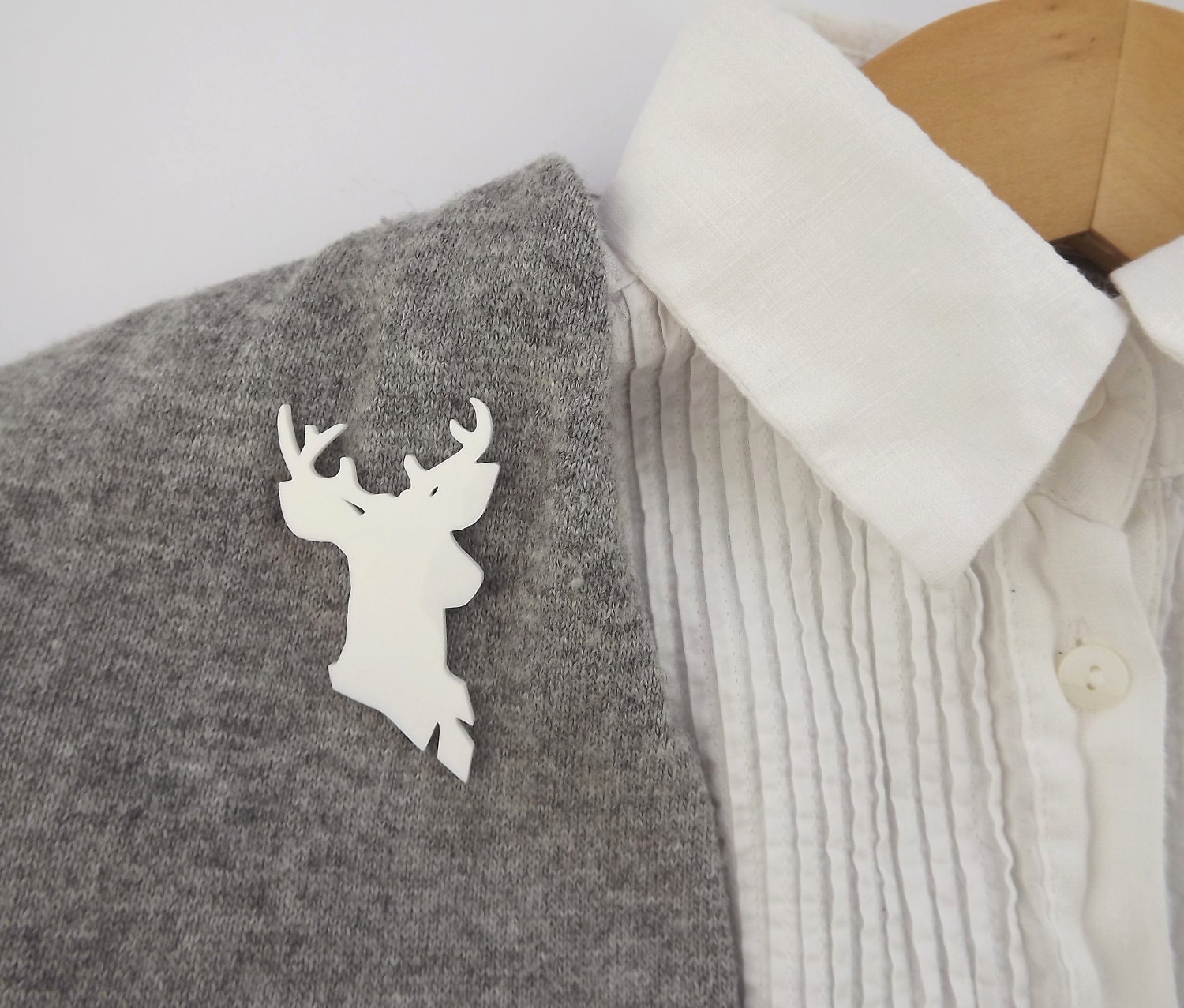 White Stag Brooch - Mr Stag - Animal Hybrid Cameo