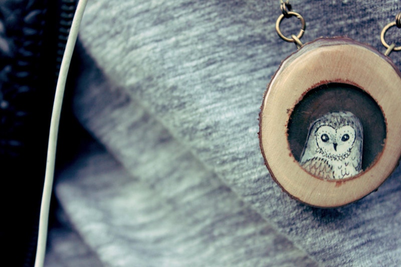 Barn Owl Necklace- reclaimed and recycled wooden barn own necklace