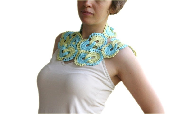 Lace Fashion Cotton Scarf in Pistachio Green and Turquoise Blue - Spring Summer Fashion - Women Accessories - Scarflette