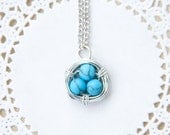 turquoise wire wrapped bird nest necklace