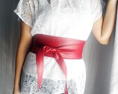Red faux leather obi belt - red obi belt vegan leather obi belt