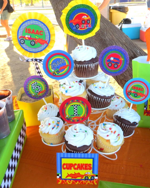 MONSTER TRUCK CUPCAKE Toppers - Boys Birthday Party - Racing Party - Mans Party - Krown Kreations Il_170x135
