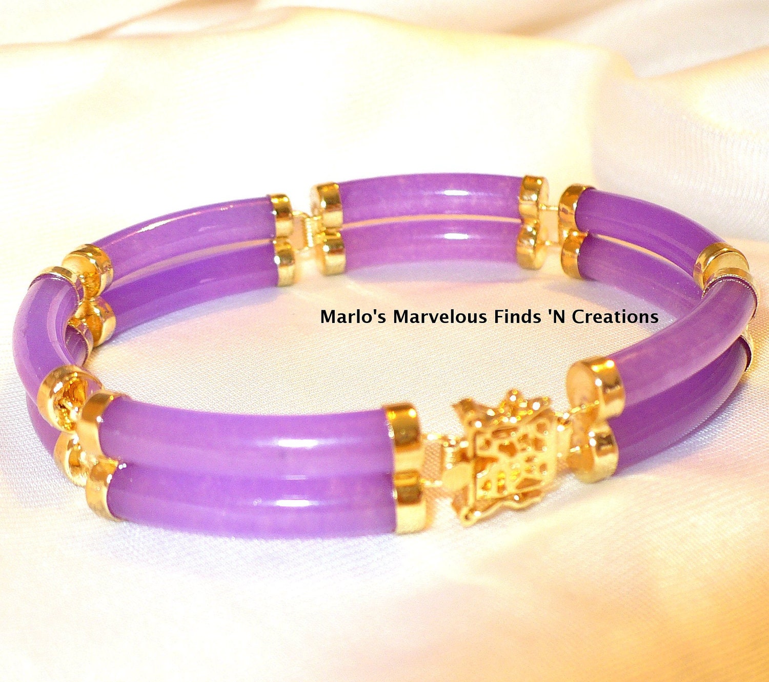 Stylish Purple/Lavender Jade Bracelet - 18KGP Double Row, Longevity / Long Life