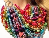 SUPER STATEMENT Necklace, Rainbow, Pink, Purple, Yellow, Orange, Green, Blue, Multi-strand, Stones, Crystals, Jewelry by Jessica Theresa
