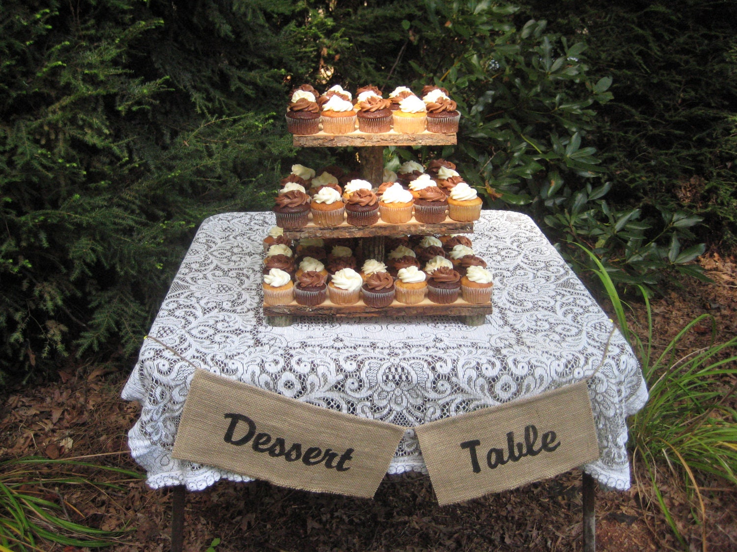 Cupcake Stand Rustic Wedding Log Slices 3 Tier