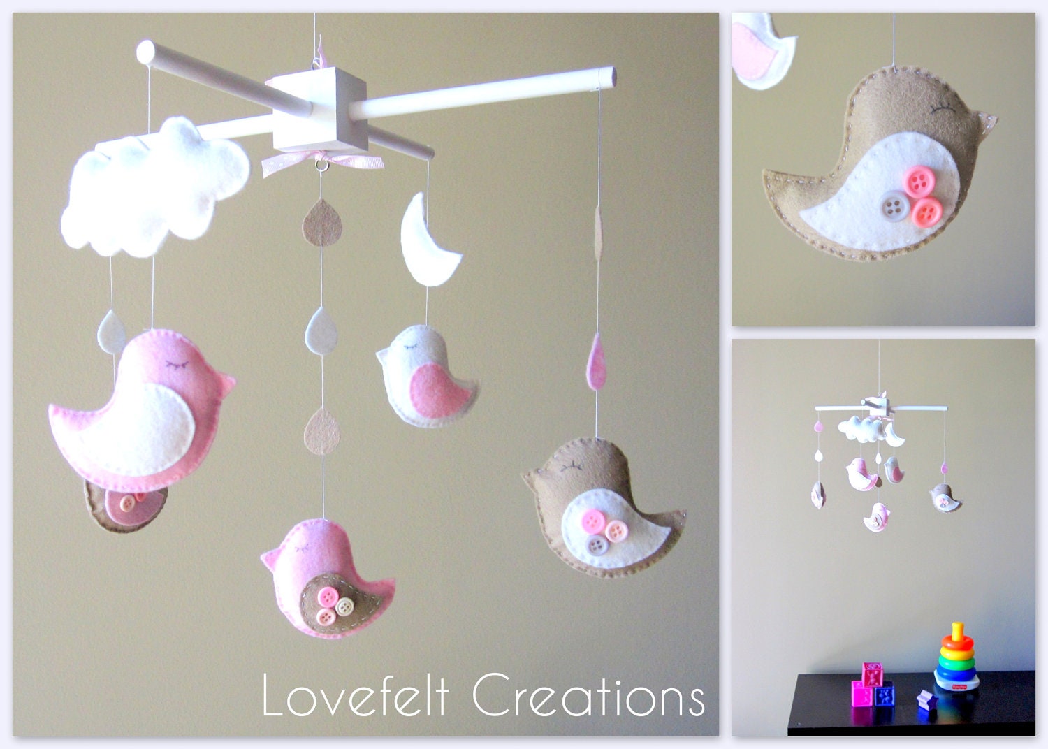 Baby crib mobile - Baby Girl Mobile - Custom Baby Mobile -  Baby Birds Mobile - Nursery Mobile - Neutral Mobile - OR CHOOSE your colors :)