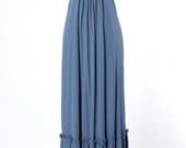 70s Vintage Maxi Dress Blue Gown Cut Out Empire Waist