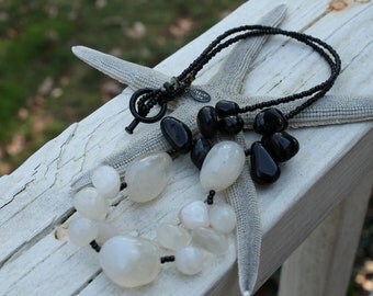 Skyros - STONE Statement Necklace Black White Stones Beaded Necklace (Bridal, Wedding, Tribal)