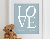 Kids Wall Art Nursery Print LOVE Poster - personalized shower gift baby birth announcement boys name girls childrens 11x14