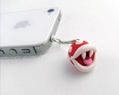 Piranha Plant Earphone Plug Dust Plug, Cellphone Accessories, 3.5mm, Nintendo Super Mario, Polymer Clay, available with Charm Strap