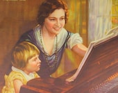 Vintage Magazine Cover Illustration / 1933 Etude / Piano Art / Mother and Daughter / Music Art / Musician / Wall Art / Home Decor