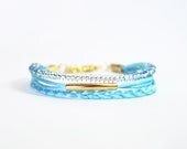 Blue bracelet with gold tube, braid and blue beads, blue friendship bracelet, stackable bracelet