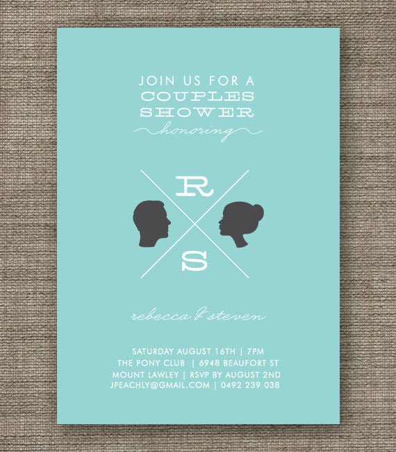 Co-ed Couples Shower Invitation - printable invite, pdf or jpeg with silhouette monogram - Coed Wedding Shower