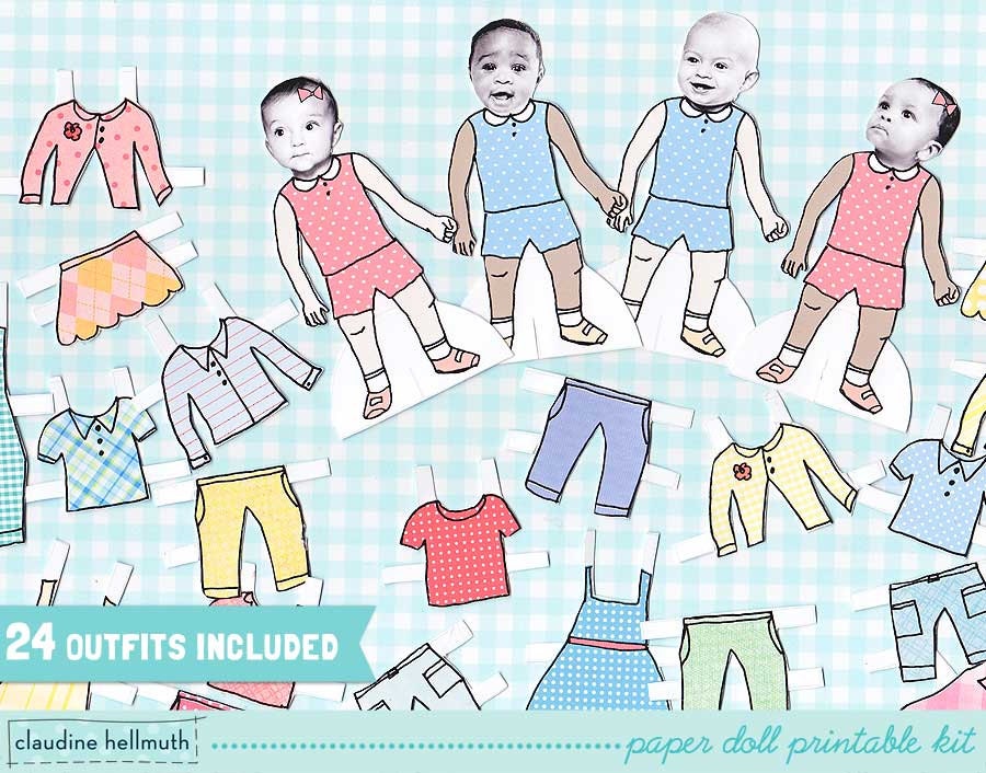 BABY paper doll set - easy for you to customize with your own photos - printable PDF - instant download