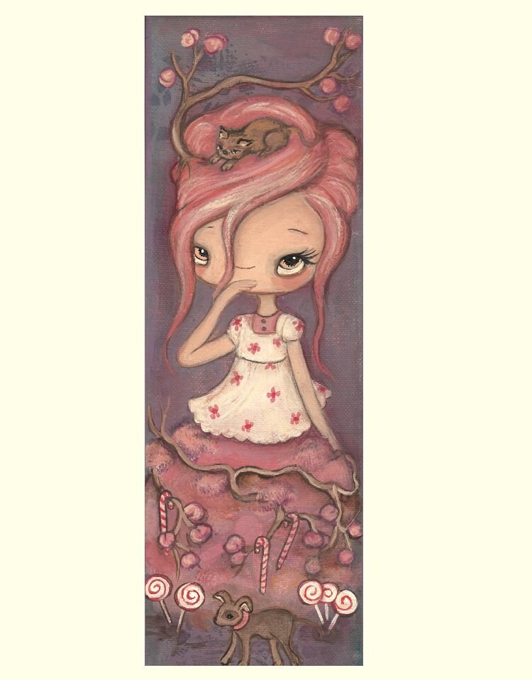 Girl Art Candy Sugar Painting Original Nursery Chocolate Cat Gingerbread Dog Verse Poetry Children Wall Art-----4 x 12 The Sugar Plum Tree