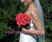Fingertip Rhinestone Edge Veil, Crystal Edge, 1-Tier, Very Beautiful FREE GARTER
