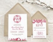 Rose Garden Spring Floral Wreath Monogram Wedding Invitations - Deposit