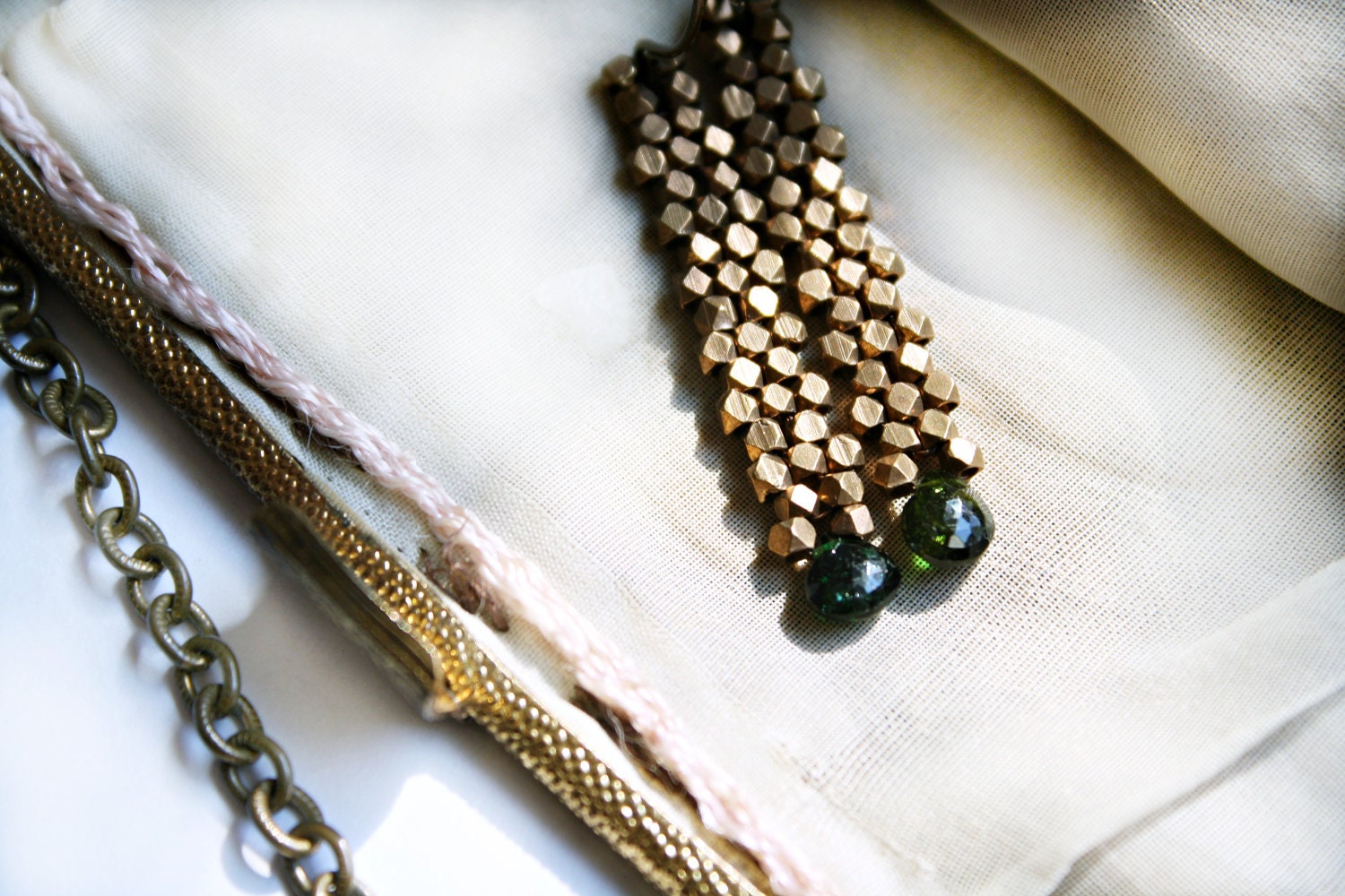 Forest Green Earrings, Emerald Green Tourmaline Gemstone, Earthy Earrings, Modern Brass Jewelry, Rustic - CaprichosaJewelry