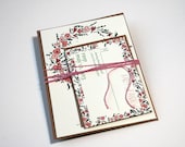 The Harriet Collection - Vintage Inspired Floral Wreath Wedding Invitation Set in Pink, and Green with Kraft or Cream Envelopes - SAMPLE