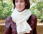 Chunky Winter Scarf in Cream Wool - Big Softie
