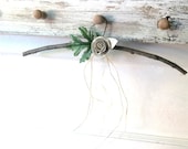Rustic Twig Branch Hanger. Nature Woodland Shabby Prim. Weddings. Cottage Displays.Winter WHite. Woodland Paper Rose. from 3VintageHearts