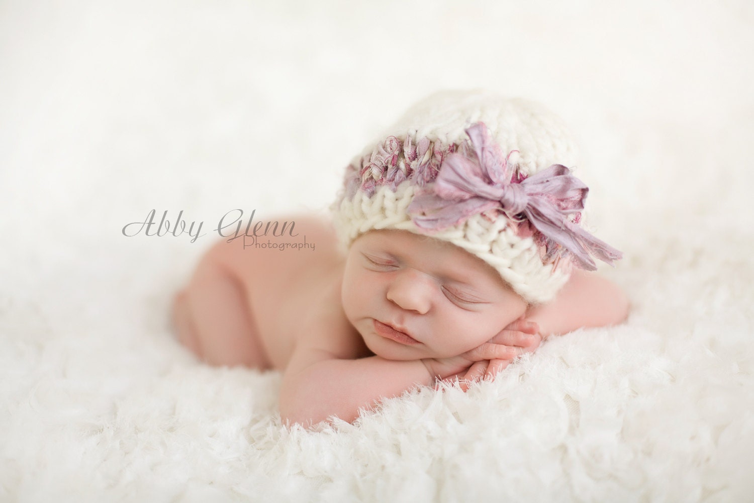 Shabby Chic Beanie for Baby Girl with Silk Ribbon Accent, Beautiful Photography Prop