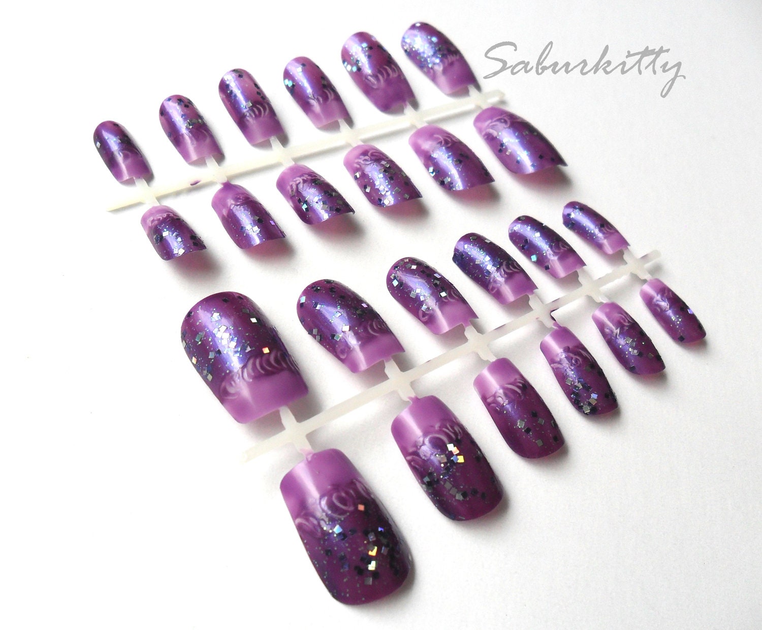 Amethyst Ombre Nails purple phlox lavender wine nebula gradient press on fake nail art 2 set designed
