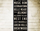 SMALL Nashville Bus Scroll Art. Canvas Typography Poster. Transit Sign 12 x 36