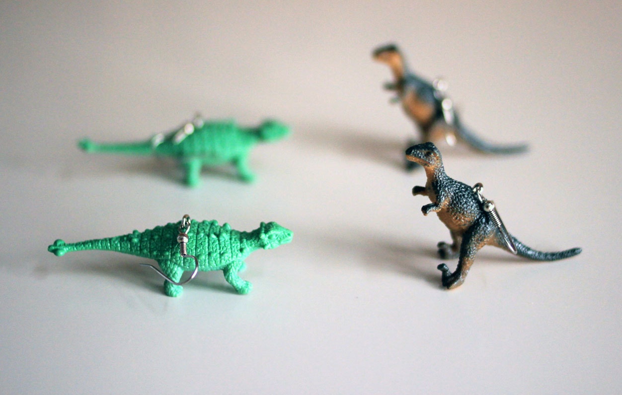 Two Pairs of Dinosaur Earrings - Allosaurus - Ankylosaurus - Dinosaur Earrings - Dinosaur Jewelry
