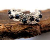 Silver Braided Ring - Mystic Topaz Silver Ring - Black with Sparkle - Romantic Celtic Braid - Wire Wrapped Ring